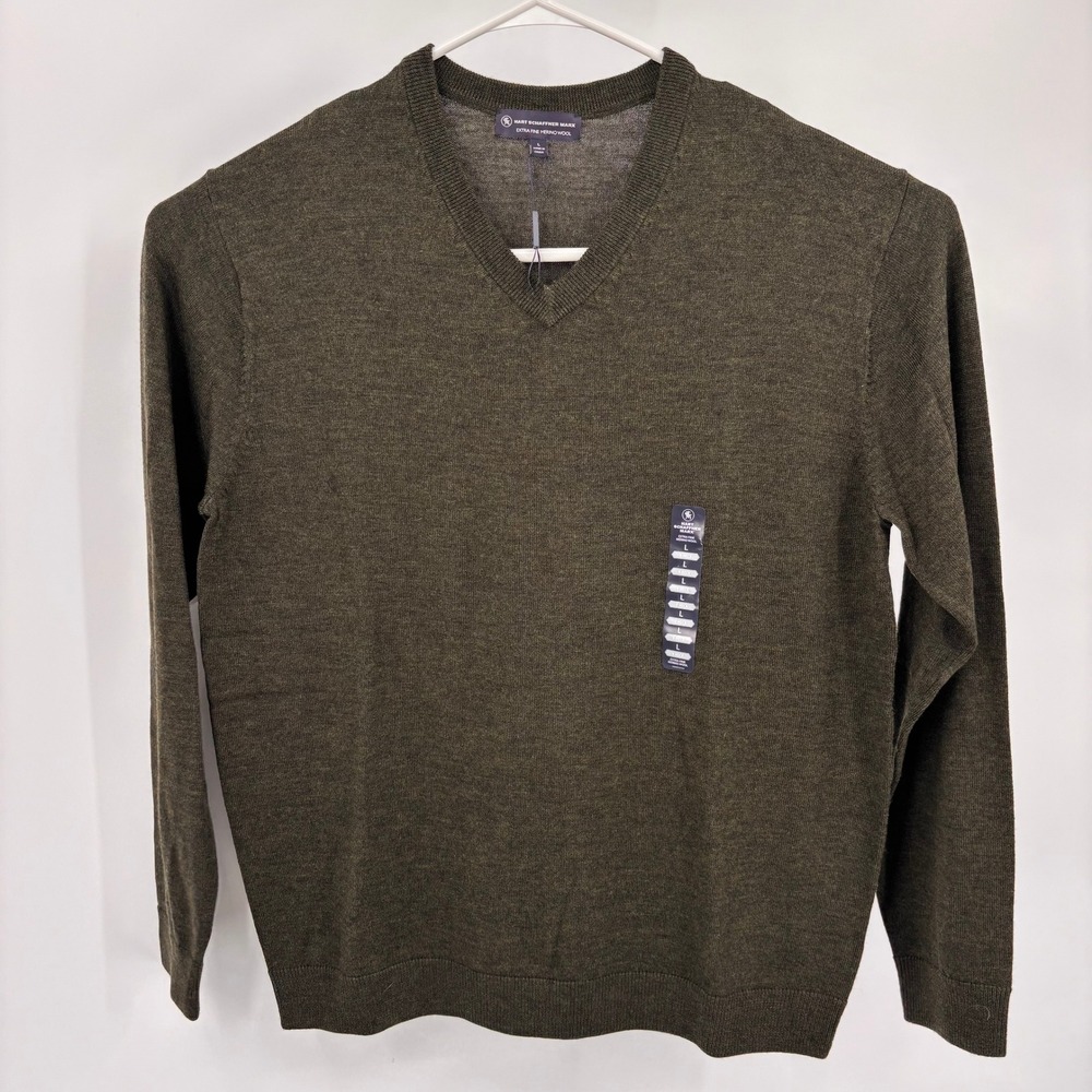 Hart Schaffner Marx V-Neck Sweater Mens Large Olive Green NEW Merino Wool Knit